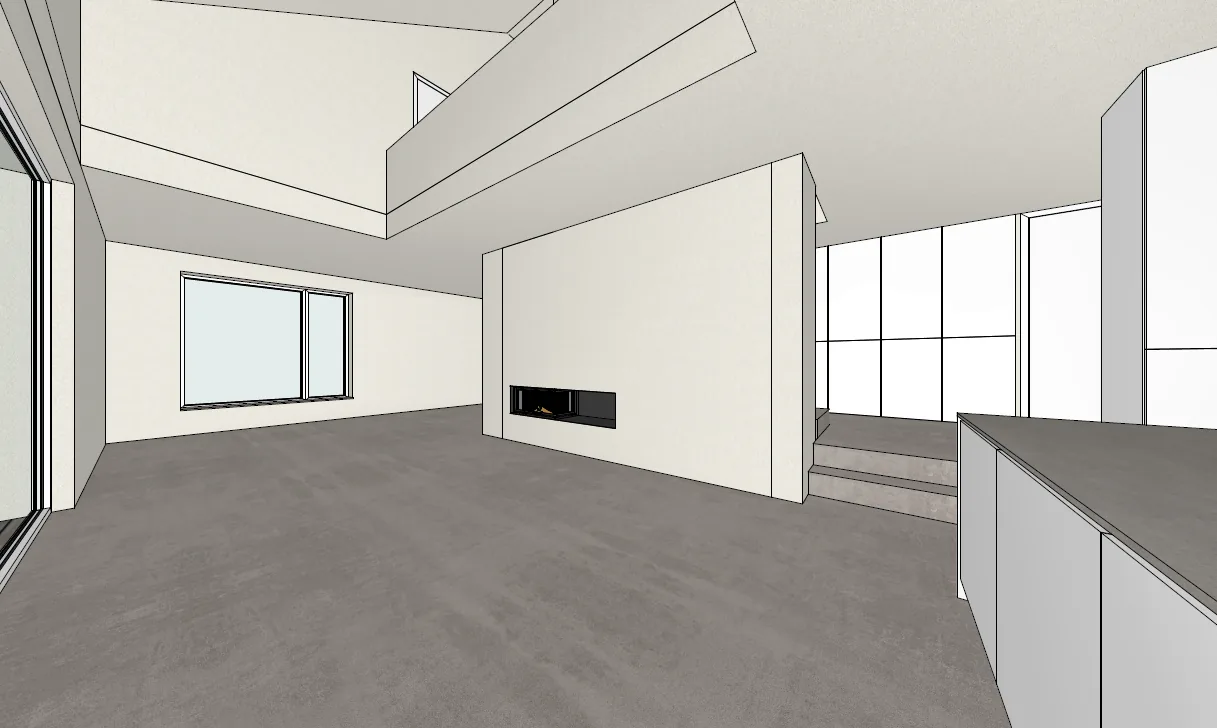 3D-Visualisierung des geplanten Eckkamins in Grafenau
