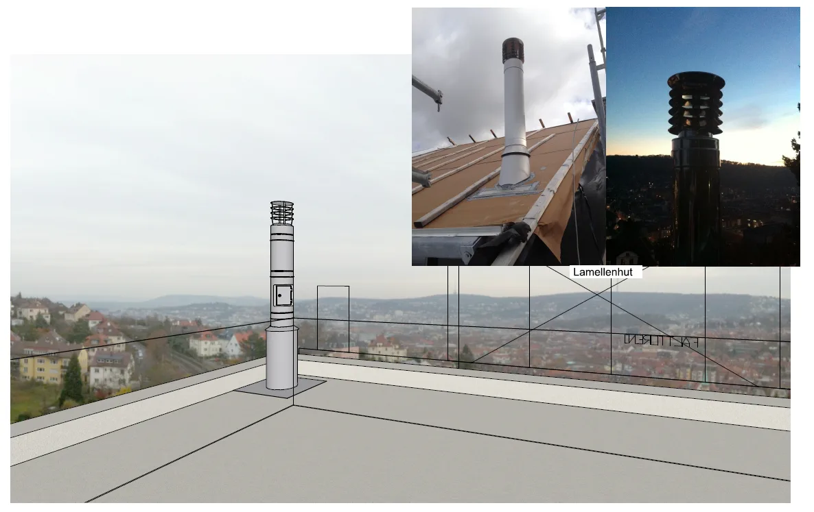 Planung und Ausführung des doppelwandigen Edelstahlschornsteins über Dach in Stuttgart-Ost