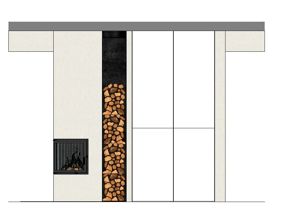 Frontansicht der Planung mit Kamin, Holzlege und Schrank in Stuttgart-Sillenbuch